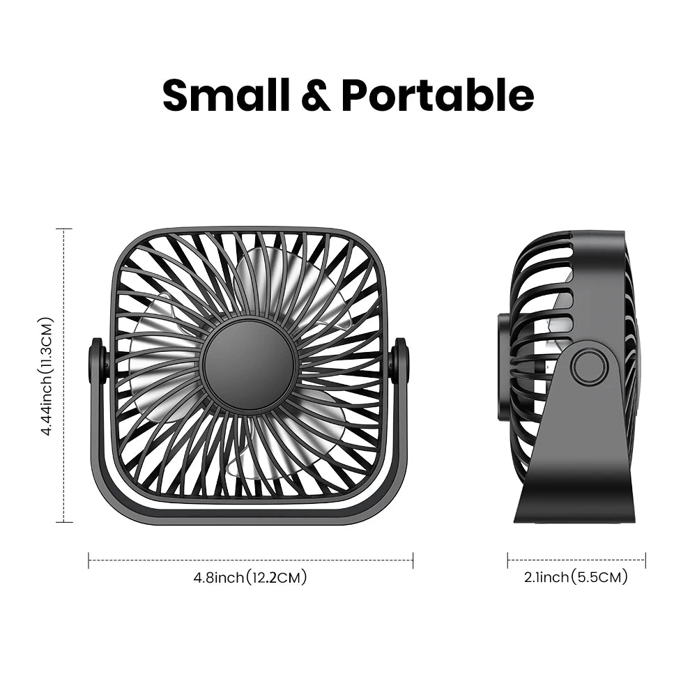 🌬️🏕️ TOPK 4-Inch USB Mini Portable Fan – 3 Speeds 360° Adjustable