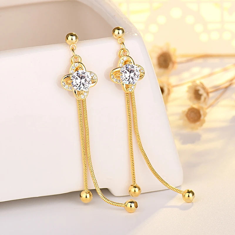 ✨💎 925 Silver Ear Needle Crystal Star Stud Earrings 💖 | Heart Chain Tassel Pendant Earrings for Women 👰 | Party & Wedding Jewelry Accessories 🌟