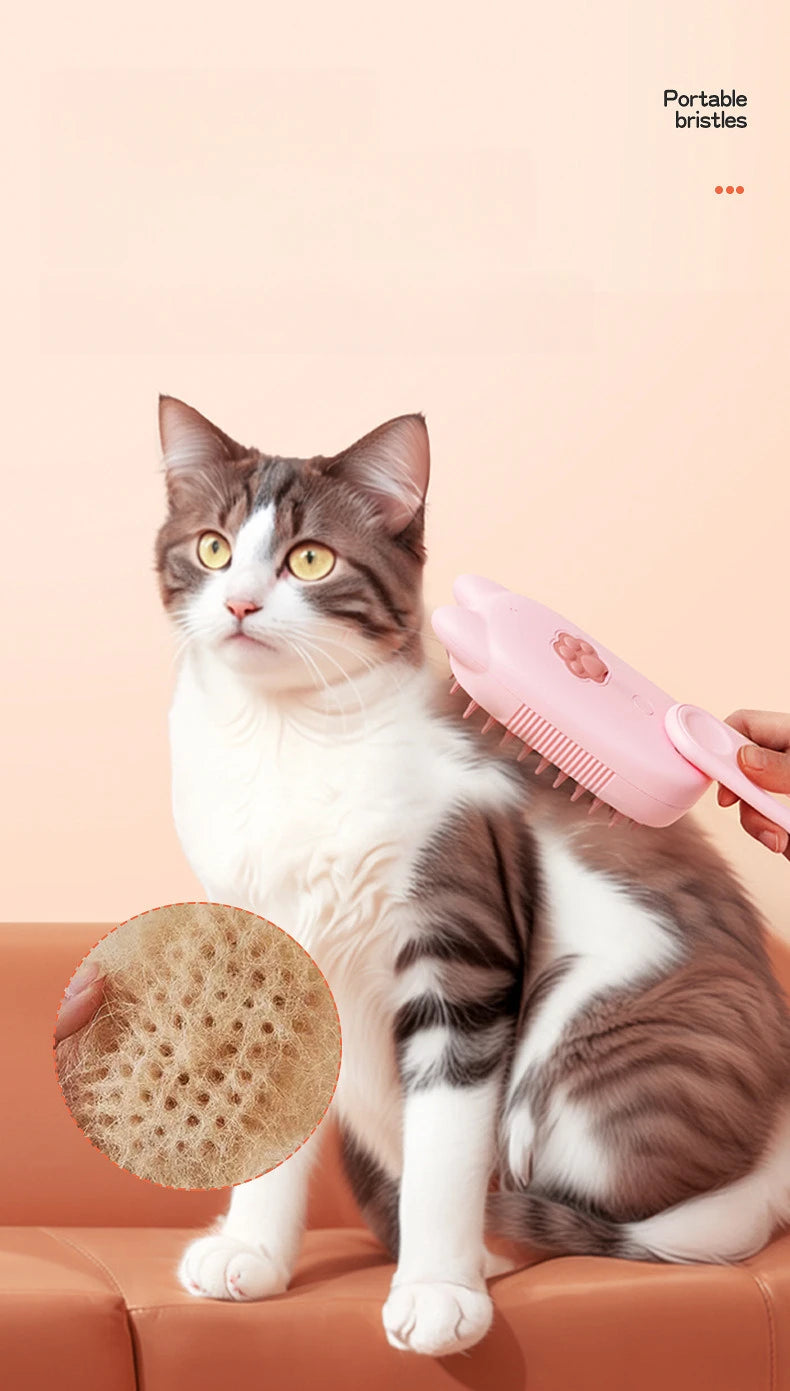 ✨ 3‑in‑1 Pet Electric Steam Brush | Cat & Dog Cleaning Spray Massage Grooming Comb | Retractable Handle | USB Rechargeable Hair Removal Beauty Brush