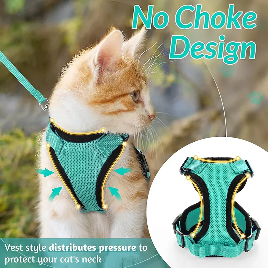 🐾✨ Adjustable Reflective Cat & Small Dog Harness Leash Set – Escape Proof Mesh Vest