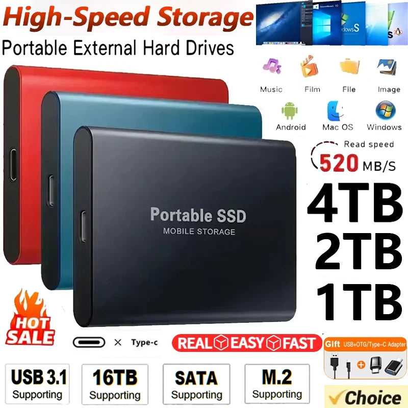 🚀 Portable SSD 1TB–16TB External Hard Drive – USB 3.1 Type-C High-Speed Solid State Drive for Phone, Laptop & Mac 💾⚡