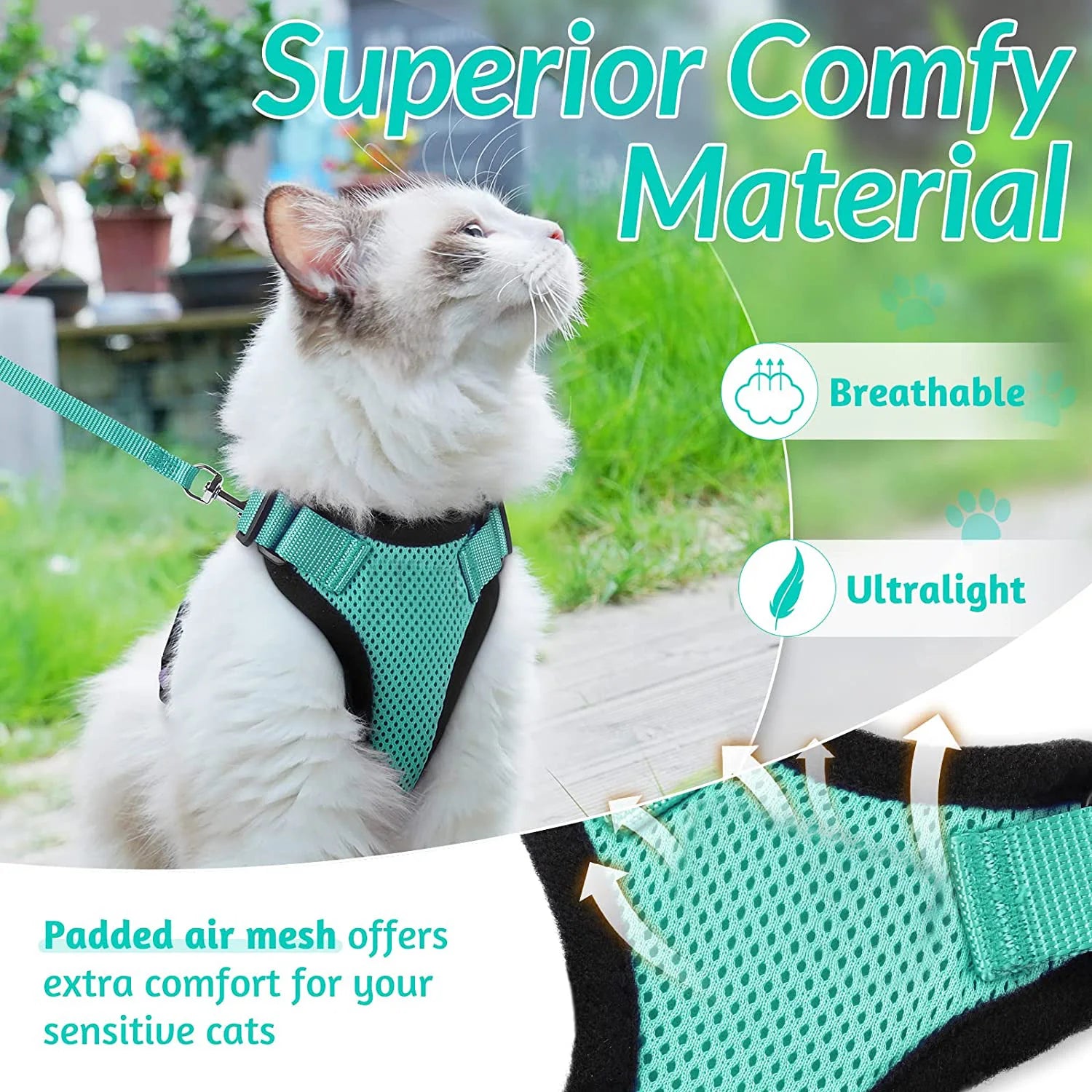 🐱🐾 Escape-Proof Cat Harness and Leash | Soft Adjustable Vest Harness for Walking 🌿 | Easy Control & Comfortable Outdoor Cat Gear