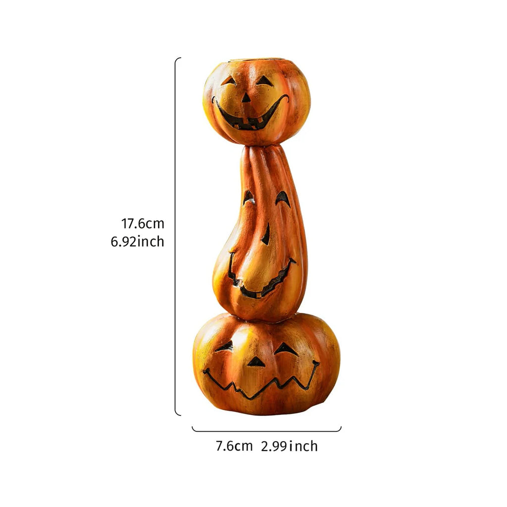 Retro Pumpkin Candlestick – Halloween Resin Décor