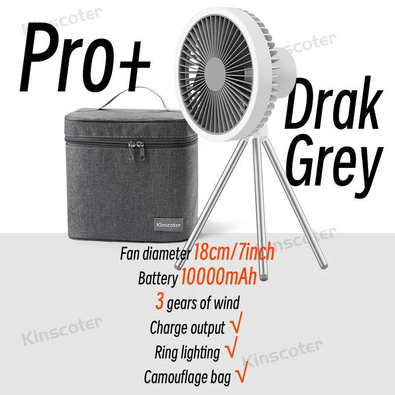 🌬️🔋 Rechargeable Camping Fan 4000mAh / 10000mAh – LED Light & Power Bank