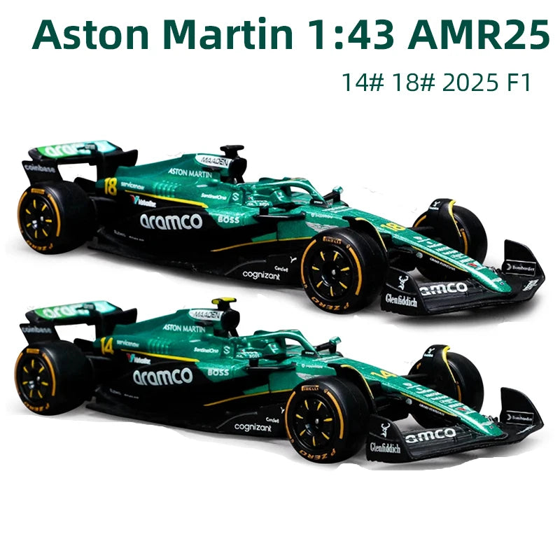 1:43 Aston Martin AMR25 F1 Die‑Cast Model Car – 2025 Alonso #14 & Stroll #18 Miniature Racing Collectible
