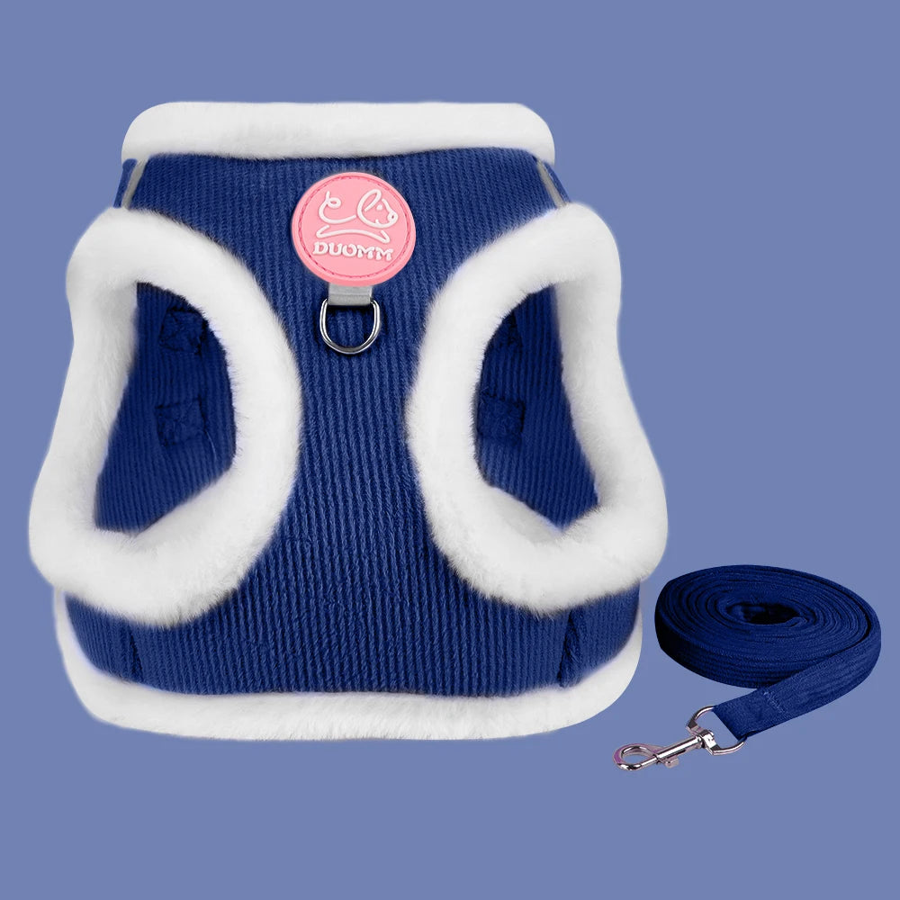 ❄️🐾 Rabbit Fur Winter Cat & Dog Harness with Leash – Reflective Adjustable Set