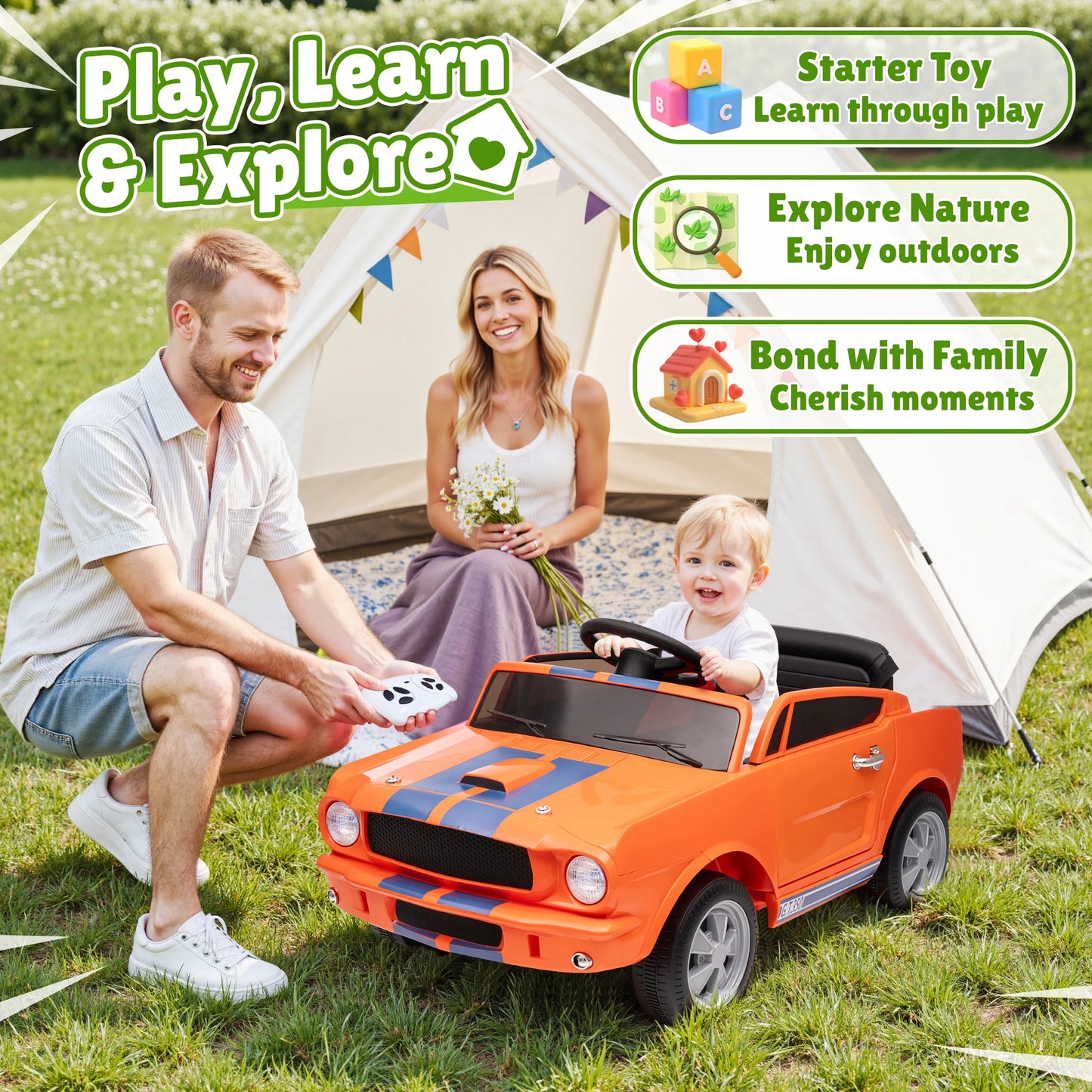 Shelby GT350 Kids Electric Car 12V 2WD W/ Parent Remote Control & Safety Belt - All-Terrain Ride-On Toy - Per