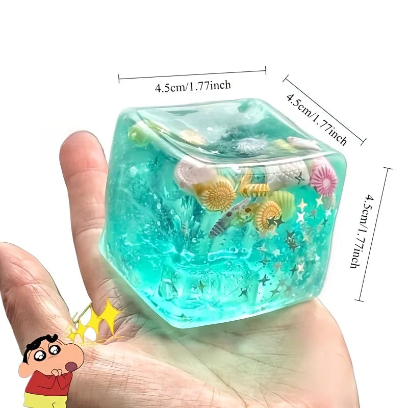Blue Sea Cube Squishy Toy – Transparent Ocean Sensory Fidget