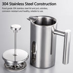 ☕✨ Stainless Steel French Press Coffee Maker | Double-Walled Insulated Coffee Pot 🫖 | 350ml / 800ml / 1000ml Coffee Brewer