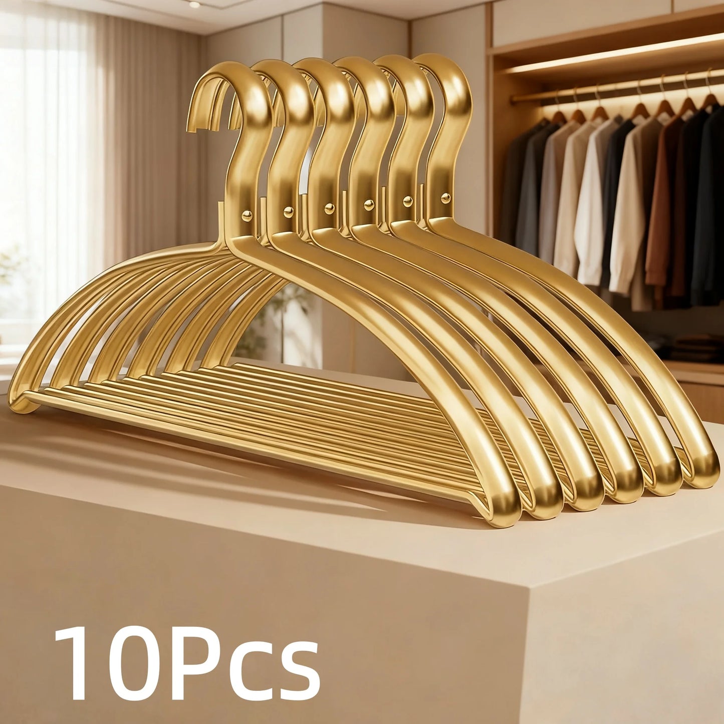 👕✨ Wide Sweater Clothes Hangers (5 / 10 Pack) | No Shoulder Bump Heavy-Duty Coat Hangers 🧥 | Non-Slip Metal Closet Hangers