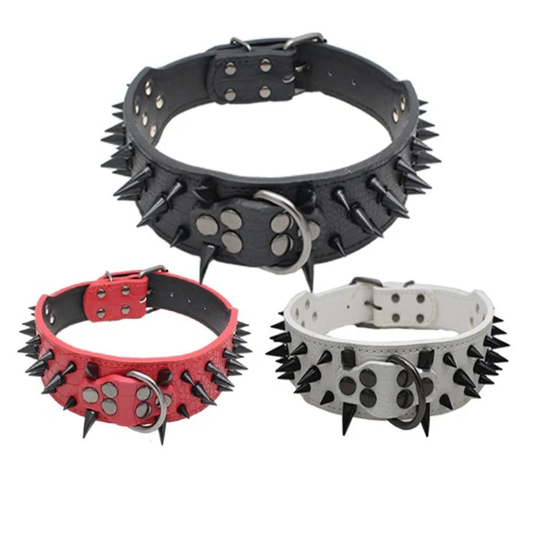Spiked Dog Collar 🦴 Anti-Bite PU Leather Rivet Collar for Large Dogs