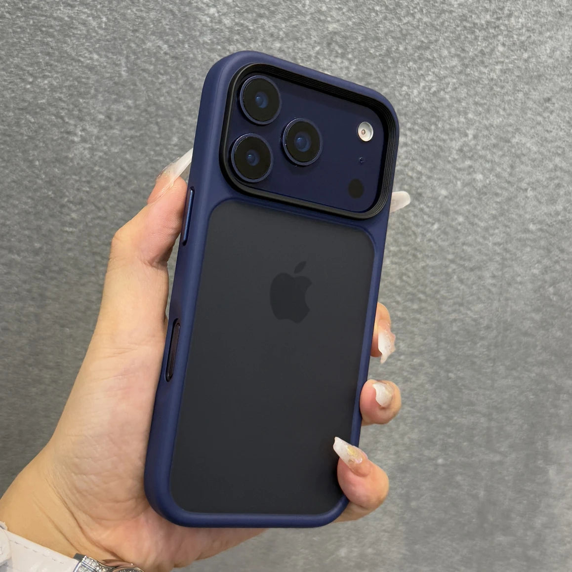 Luxury Orange Matte Transparent Case with Metal Buttons for iPhone 17 Pro Max