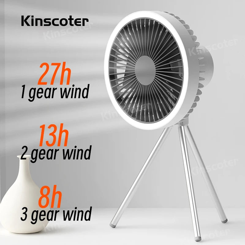🌬️🔋 Rechargeable Camping Fan 4000mAh / 10000mAh – LED Light & Power Bank