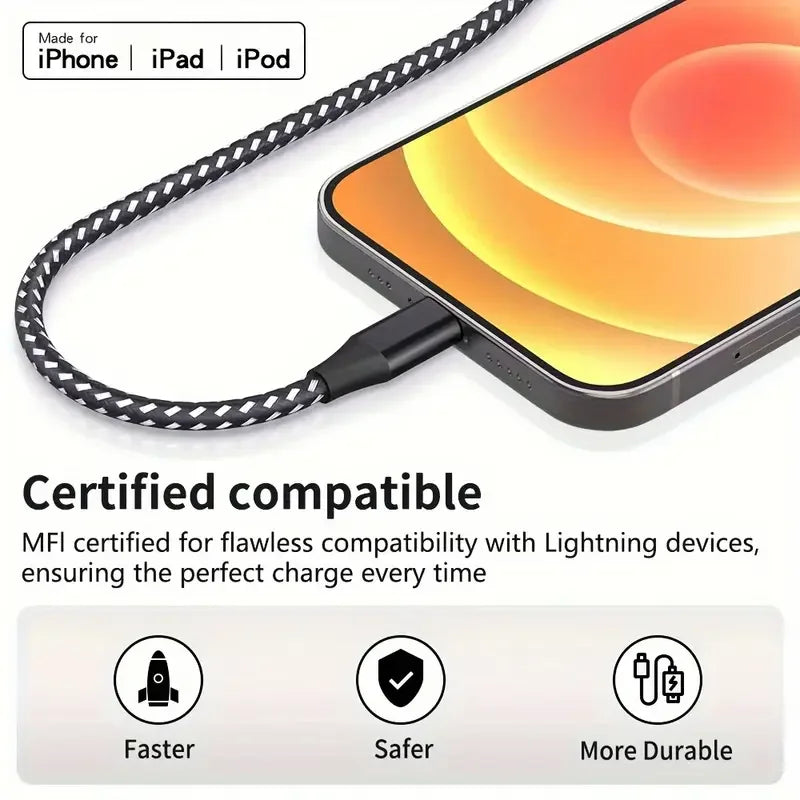 USB-A to Lightning Fast Charging Cable 1M / 2M / 3M – Nylon Braided