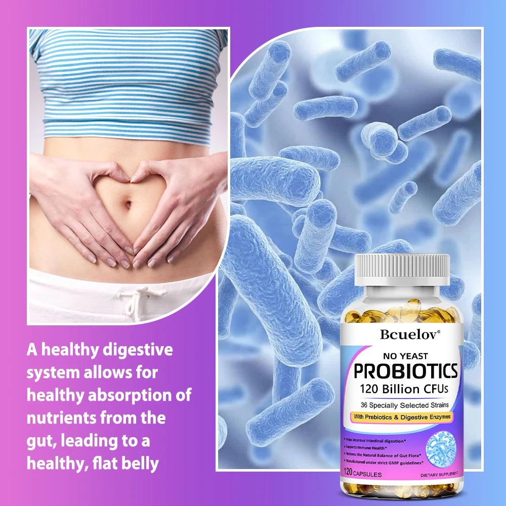 Probiotics 120 Billion CFU 36 Strains Contains Prebiotics and Digestive Enzymes for Digestion and Immune Support Vegan, Non-GMO