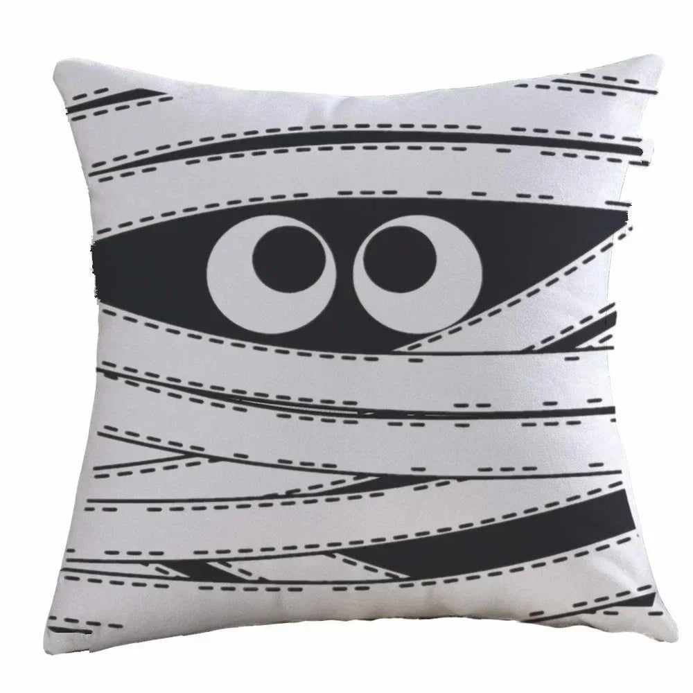 Halloween Cushion Cover – Cute Ghost, Pumpkin & Bat Print