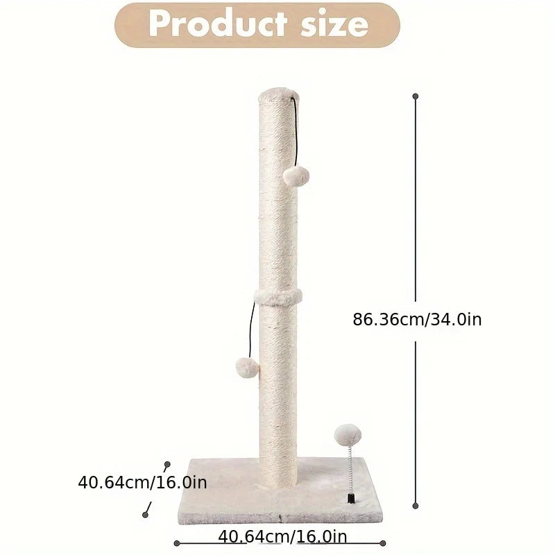 🐾🌳 34-Inch High Premium Sisal Cat Scratching Post with Hanging Ball