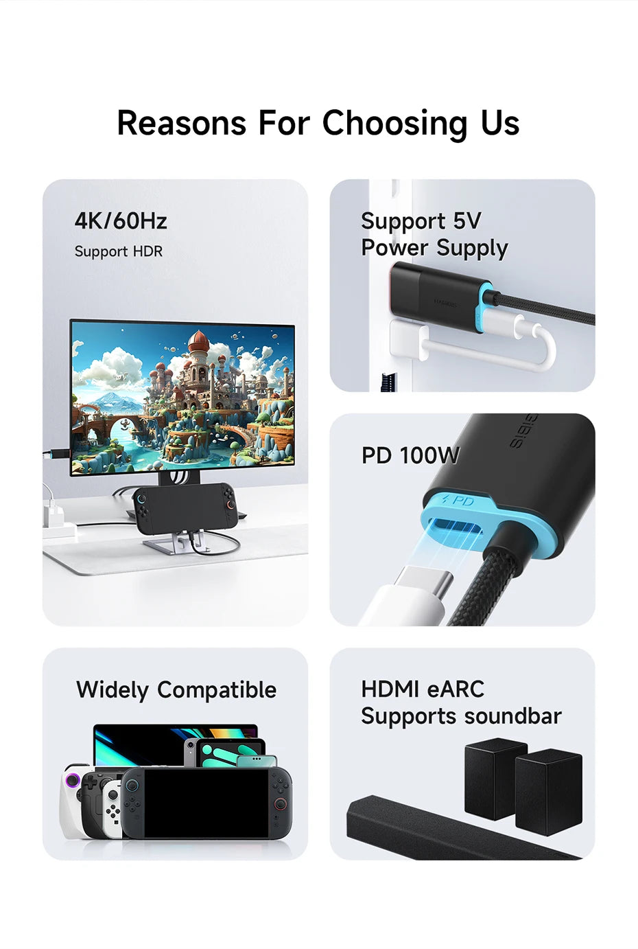 🎮🔗 Hagibis Switch 2 Dock – 4K@60Hz USB-C to HDMI with 100W PD