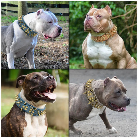Spiked Dog Collar 🦴 Anti-Bite PU Leather Rivet Collar for Large Dogs