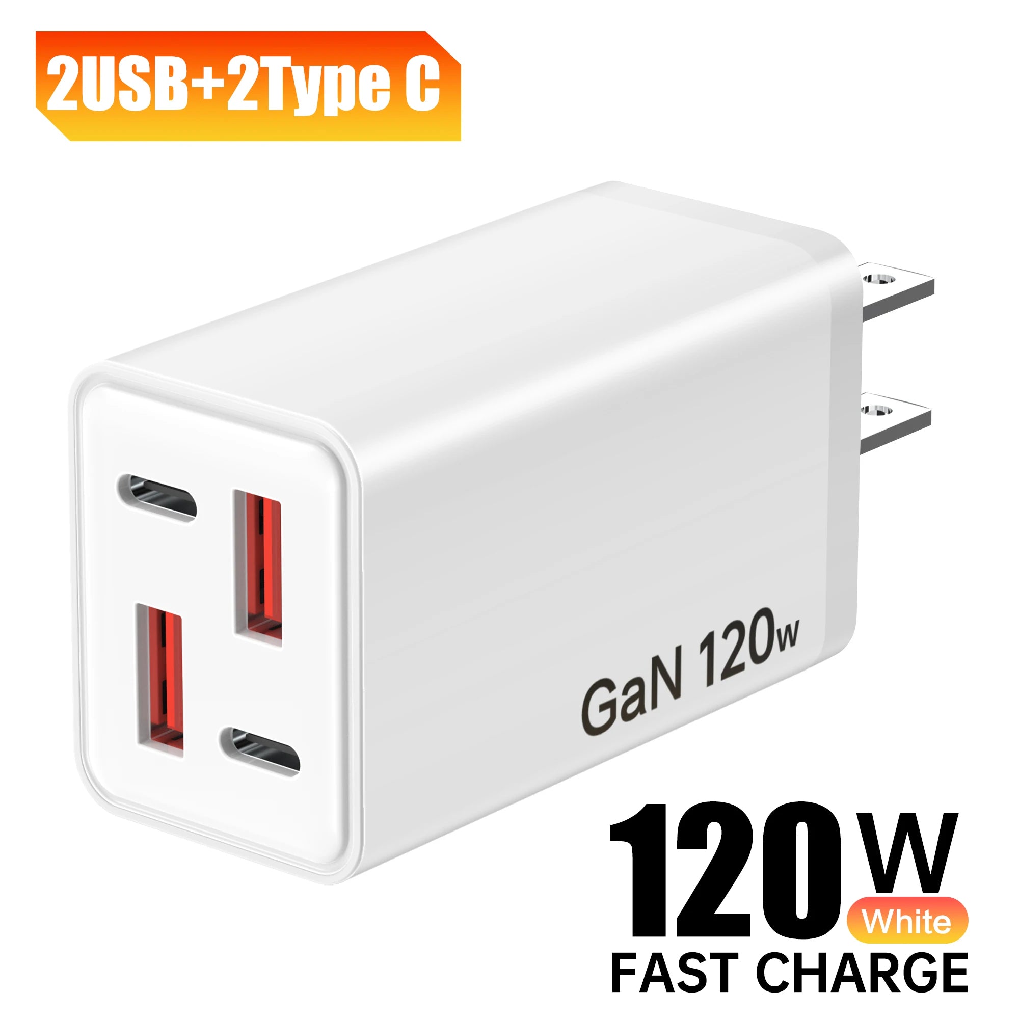 ⚡ 120W GaN 4-Port Fast Charger (2 USB-C PD + 2 USB-A QC 3.0) – Universal Travel Wall Adapter 🌍