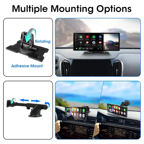 10.26" 4K Dash Cam Mirror with Wireless CarPlay & Android Auto, GPS, Rear Camera, 1600x600 IPS Touchscreen, Voice Control, Parking Monitor
