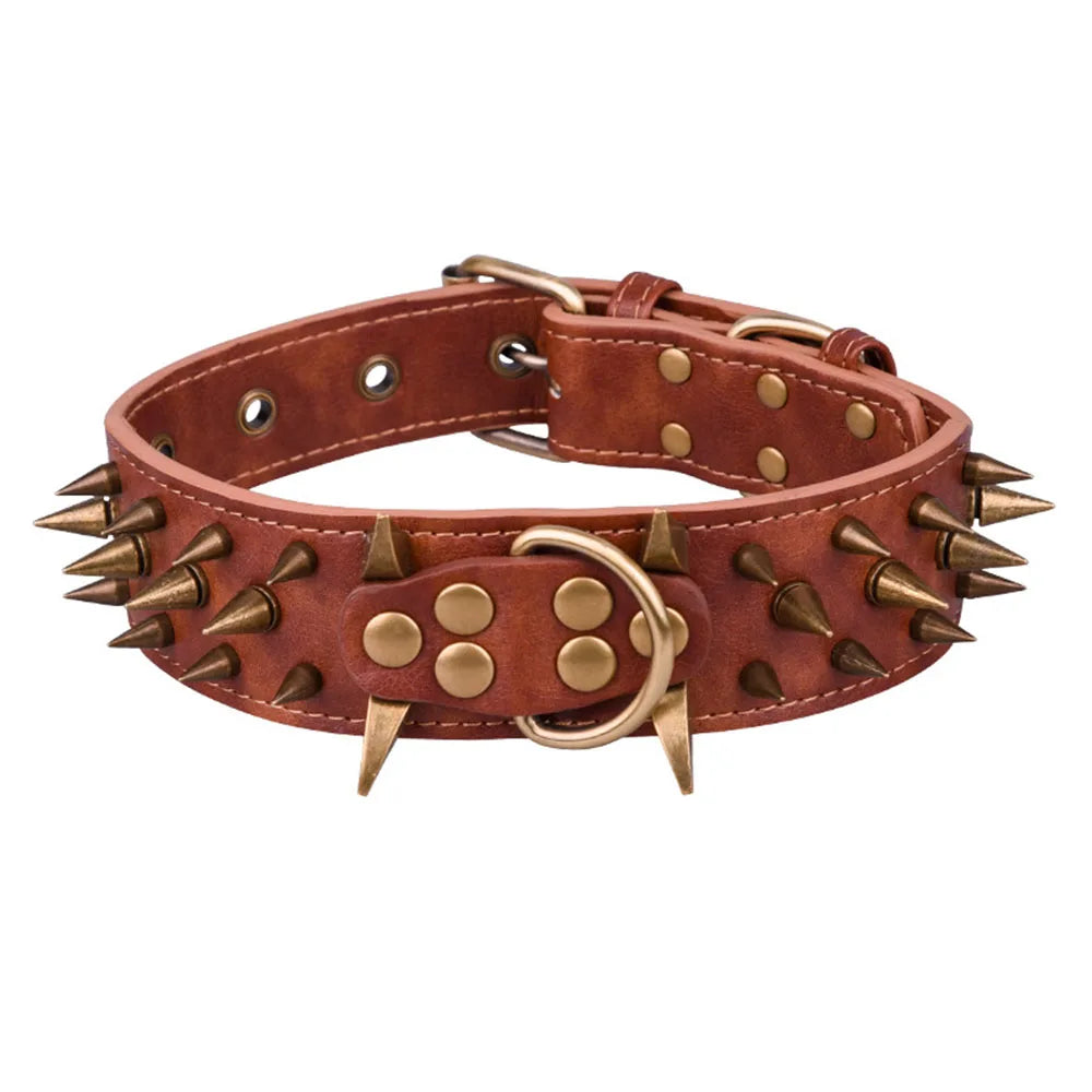 🐕🛡️ Heavy Duty Wide Dog Collar – Comfortable Spiked Leather Collar for Extra Large Dogs & Shepherds