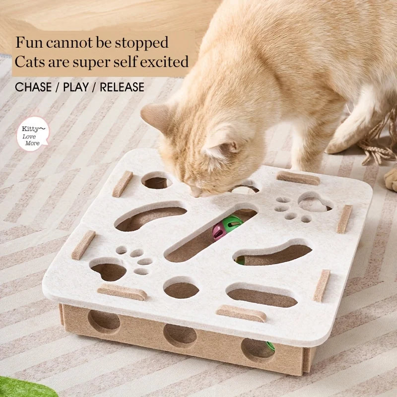🧩🐾 Interactive Cat Puzzle Felt Toy Box – Maze Tunnel with Bell Ball