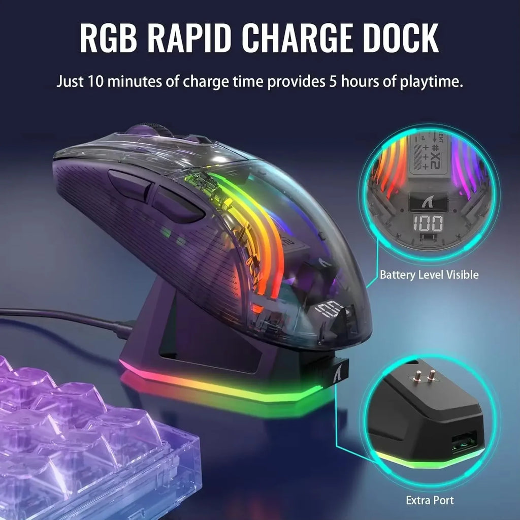 🔥🖱️ ATTACK SHARK X2 Pro Triple Mode Wireless RGB Gaming Mouse – Transparent Shell