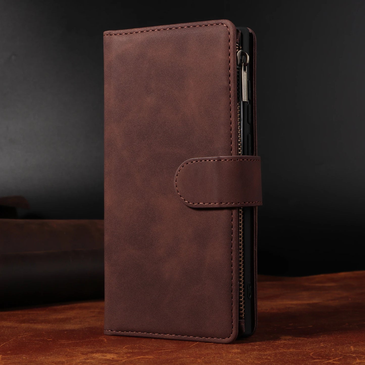CAESBON Wallet Zipper Magnetic Flip Case with Kickstand for Google Pixel