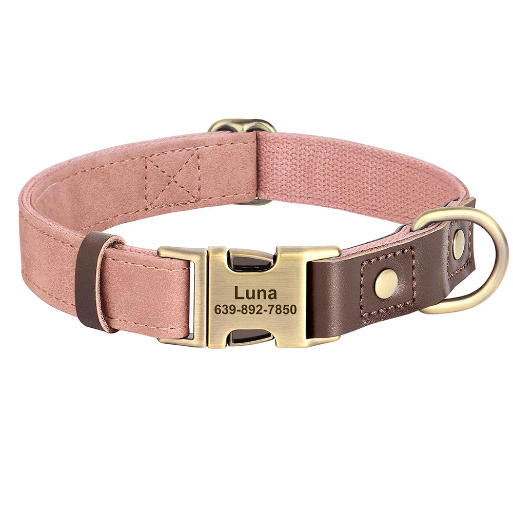 🐾 Customized Dog Collar | Durable PU Leather + Nylon | Engraved Pet ID Necklace 🐶 | Adjustable Metal Buckle for Small, Medium & Large Dogs (Pug, Pitbull, Chihuahua, Terrier) ✨