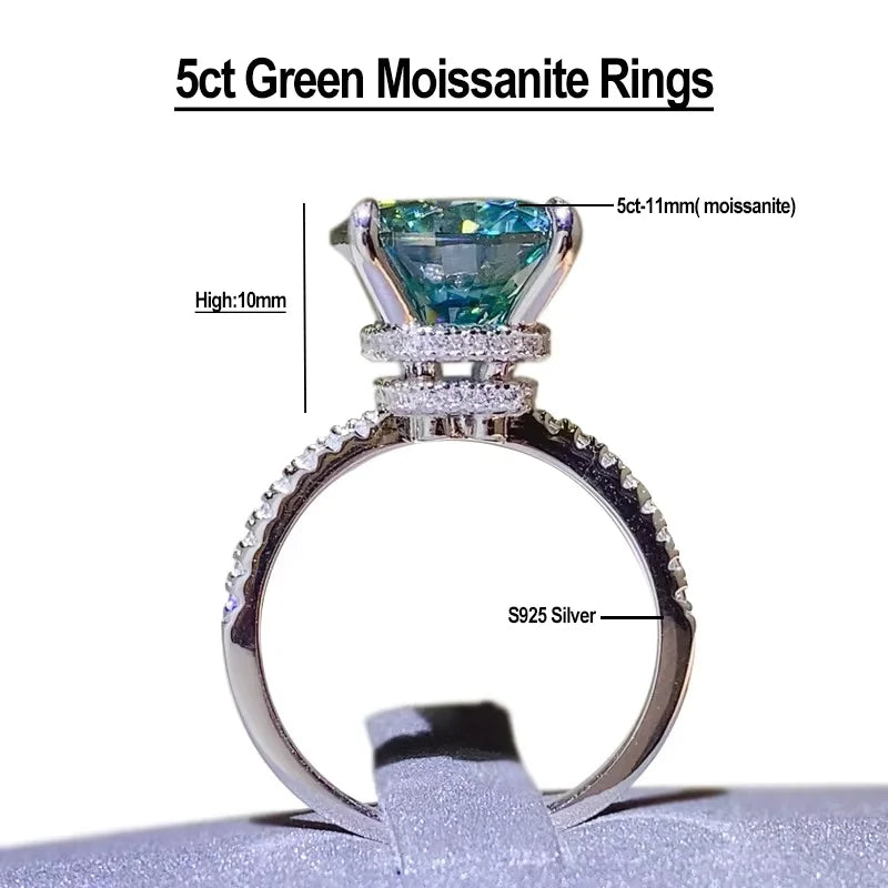 💚💍 Serenity 5CT Green Moissanite Ring – S925 Sterling Silver 18K Plated