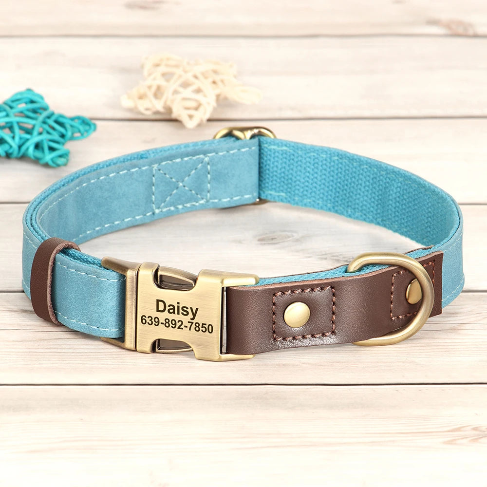 🐾 Customized Dog Collar | Durable PU Leather + Nylon | Engraved Pet ID Necklace 🐶 | Adjustable Metal Buckle for Small, Medium & Large Dogs (Pug, Pitbull, Chihuahua, Terrier) ✨