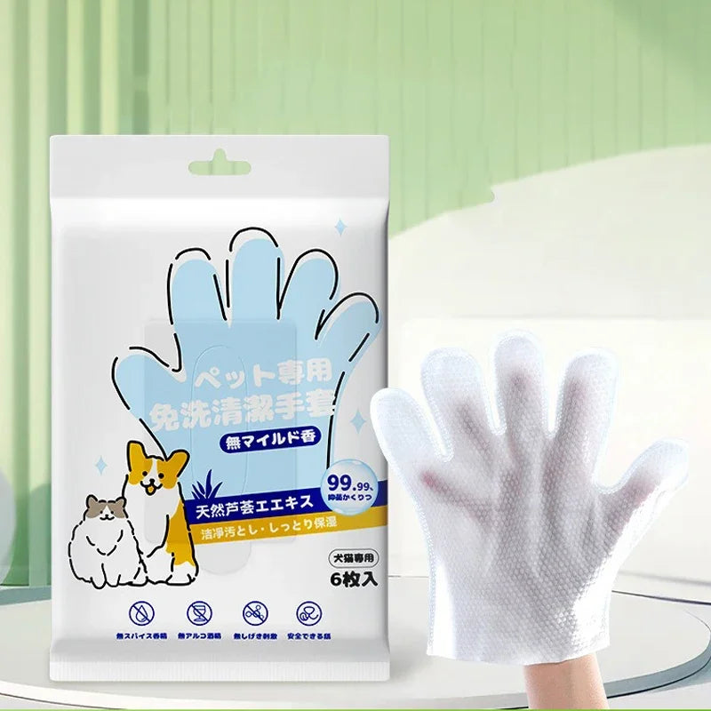 🧤🐾 6PCS Pet Wash-Free Cleaning Gloves – Dry Grooming Wipes