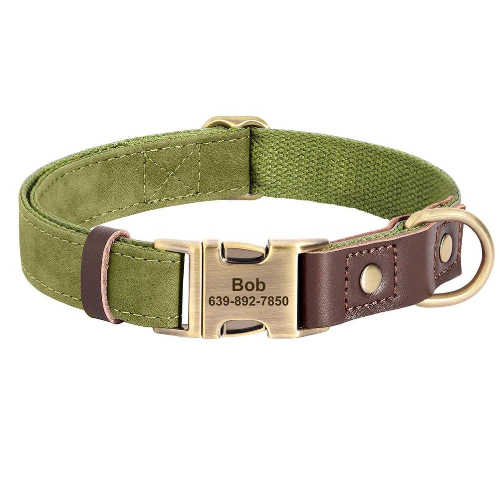 🐾 Customized Dog Collar | Durable PU Leather + Nylon | Engraved Pet ID Necklace 🐶 | Adjustable Metal Buckle for Small, Medium & Large Dogs (Pug, Pitbull, Chihuahua, Terrier) ✨