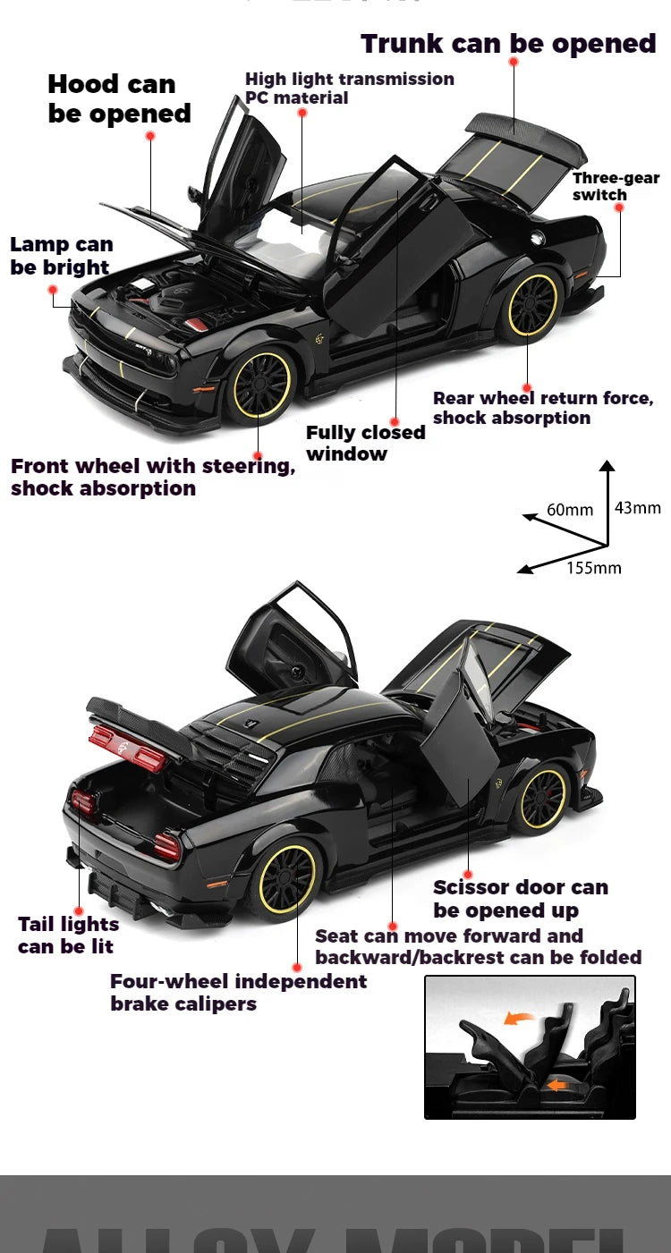 1:32 Dodge Challenger SRT Hellcat Redeye V8 Alloy Metal Diecast Model American Muscle Sports Car Collection For Hobby Decor