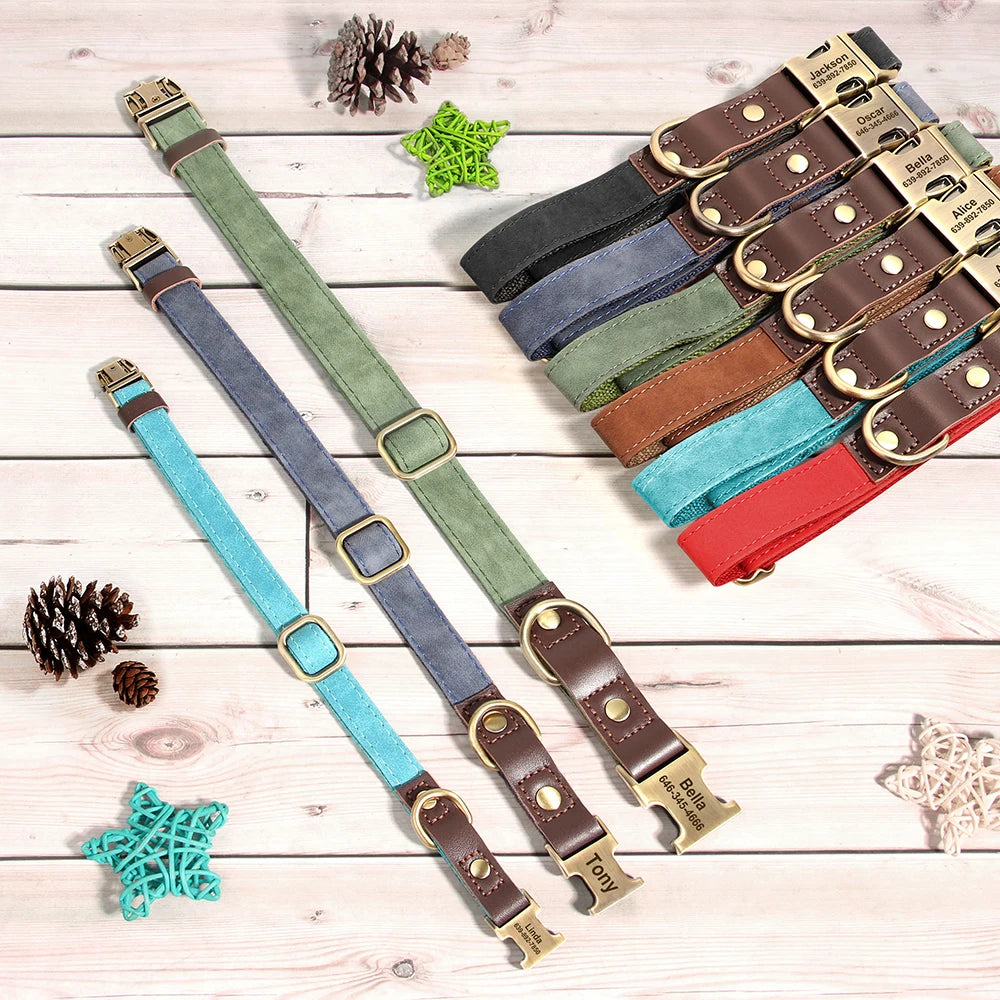 🐶🏷️ Custom Engraved PU Leather Dog Collar – Adjustable ID Tag