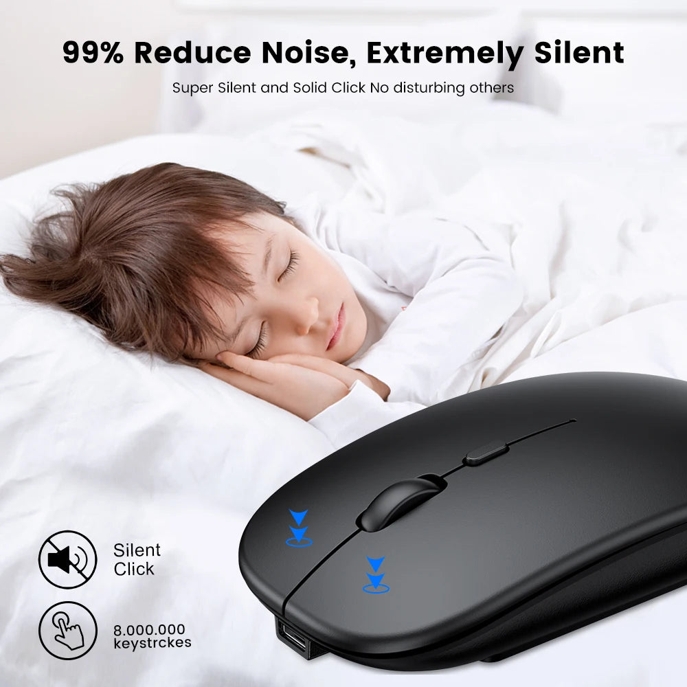 🖱️🔋 Rechargeable Wireless Bluetooth Mouse – 2.4GHz Silent Ergonomic Mini