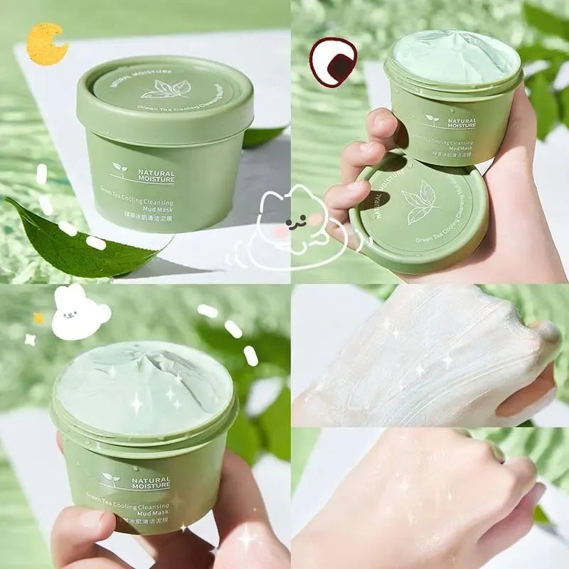 🍵❄️ Green Tea Ice Mud Mask – Cleansing, Oil Control & Blackhead Removal Face Mask with Applicator (120g)