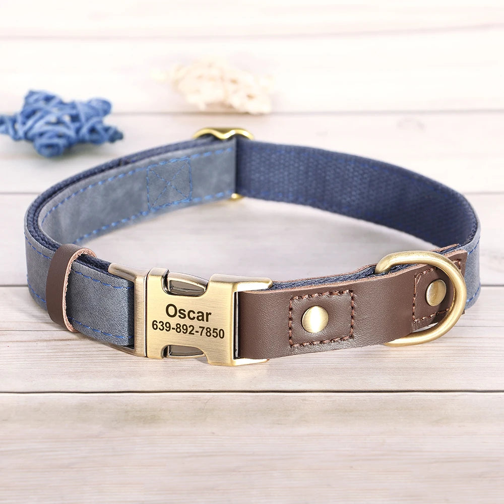 🐾 Customized Dog Collar | Durable PU Leather + Nylon | Engraved Pet ID Necklace 🐶 | Adjustable Metal Buckle for Small, Medium & Large Dogs (Pug, Pitbull, Chihuahua, Terrier) ✨