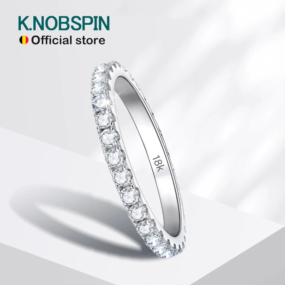 💎✨ KNOBSPIN D Color Moissanite Eternity Ring 🤍 | Solid 18K White Gold over 925 Sterling Silver Wedding & Engagement Band for Women 💍