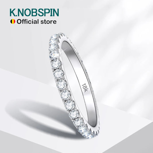 💎✨ KNOBSPIN D Color Moissanite Eternity Ring 🤍 | Solid 18K White Gold over 925 Sterling Silver Wedding & Engagement Band for Women 💍