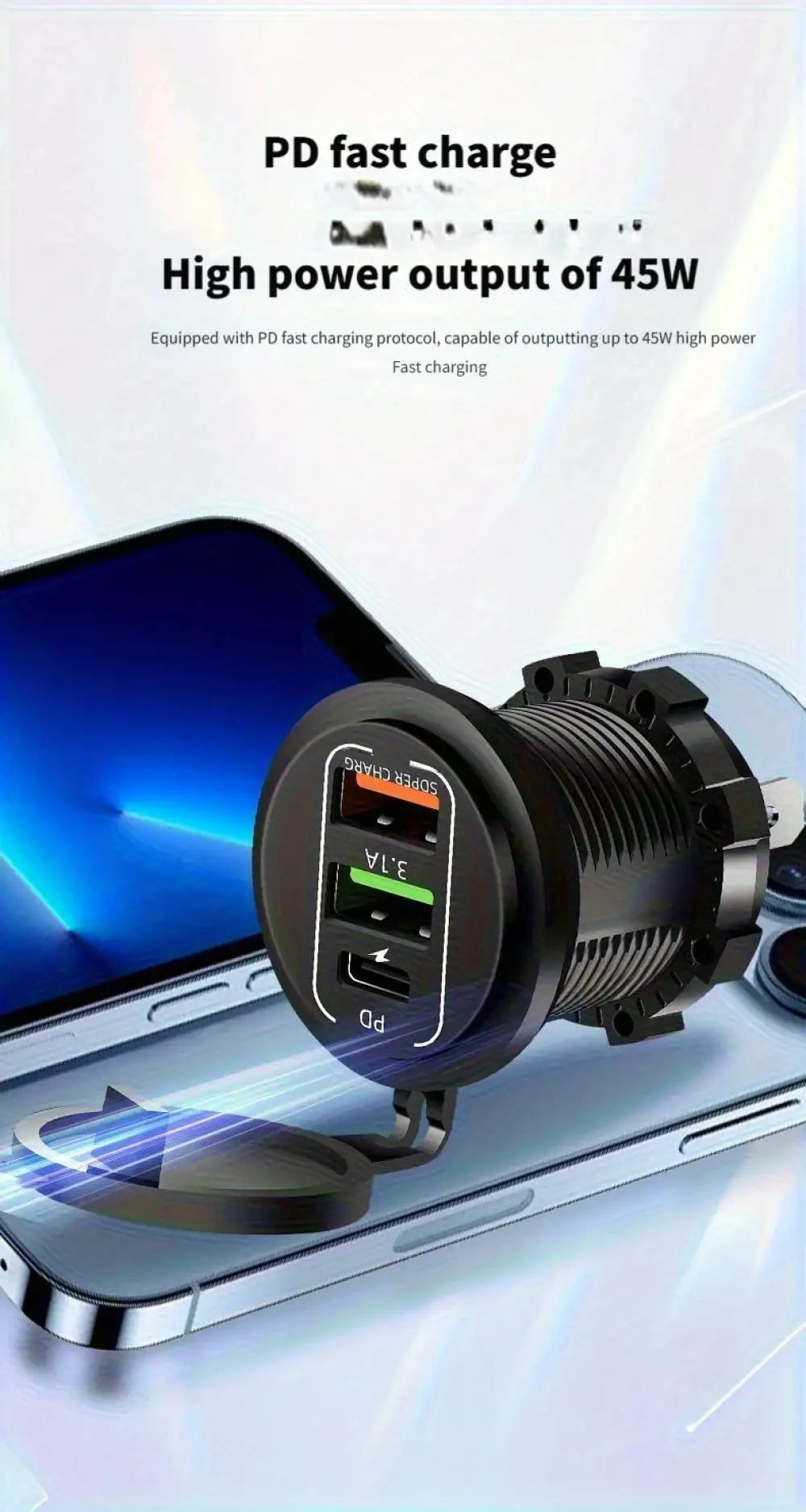 🚗 4‑Port PD + QC 3.0 Car Charger with Voltmeter | 83W Fast Charge | Waterproof 12V/24V