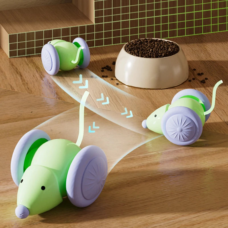 Interactive Electric Mouse Cat Toy – Rechargeable Smart Obstacle‑Avoiding Cat Car Toy for Kittens & Cats | Automatic Teaser Pet Toy (ABS+TPU, Green/White)