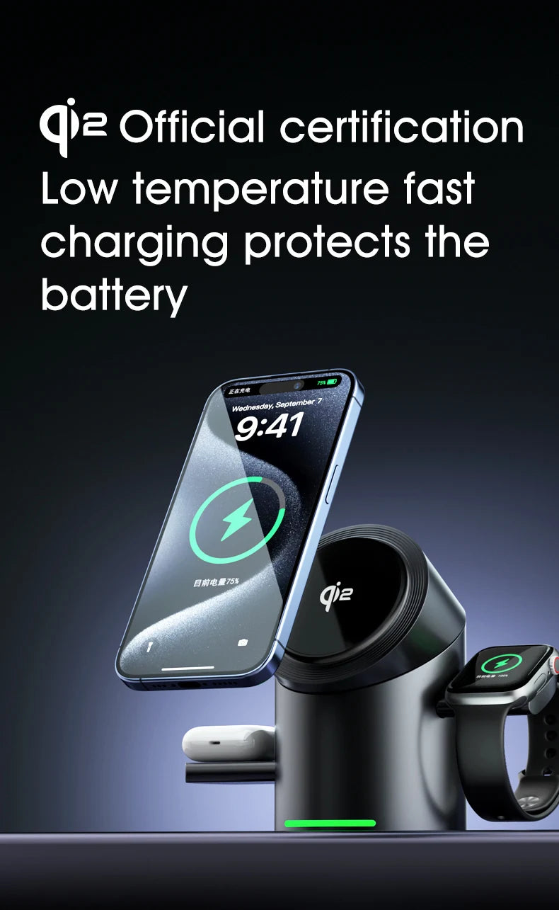 Qi2 3-in-1 Magnetic Wireless Charger – Touch Button Fast Charging Dock