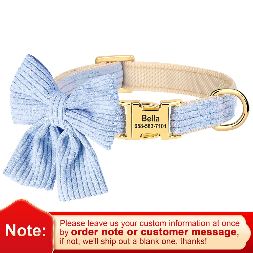 🎀🐾 Personalized Dog Collar with Bowtie – Custom Engraved ID