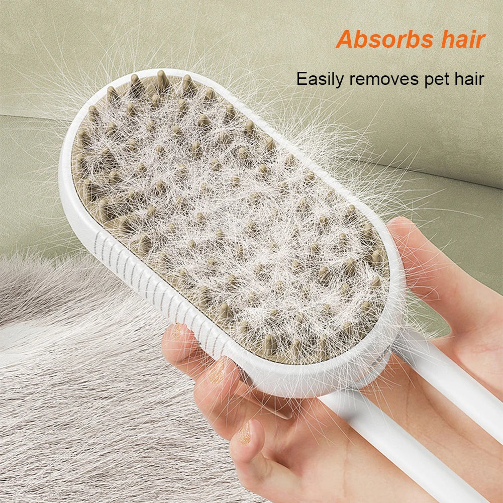 ✨ 3‑in‑1 Pet Electric Steam Brush | Cat & Dog Cleaning Spray Massage Grooming Comb | Retractable Handle | USB Rechargeable Hair Removal Beauty Brush
