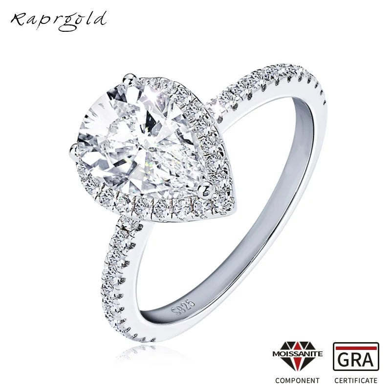 💍✨ RAPRGOLD Pear Cut Moissanite Halo Engagement Ring 💎 | 925 Sterling Silver Promise & Wedding Band for Women 💖