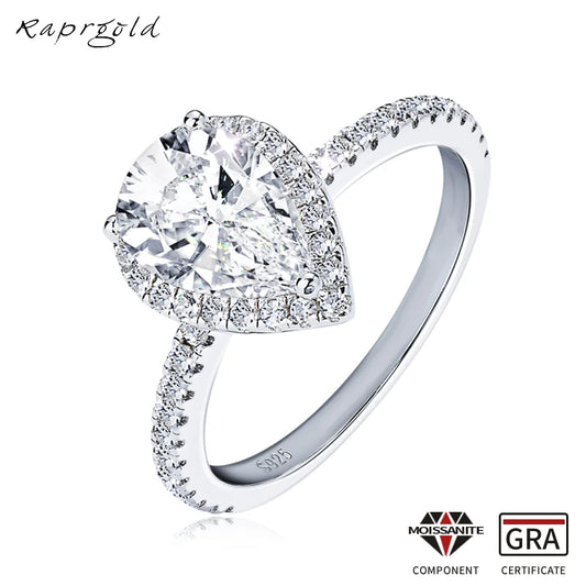 💍✨ RAPRGOLD Pear Cut Moissanite Halo Engagement Ring 💎 | 925 Sterling Silver Promise & Wedding Band for Women 💖