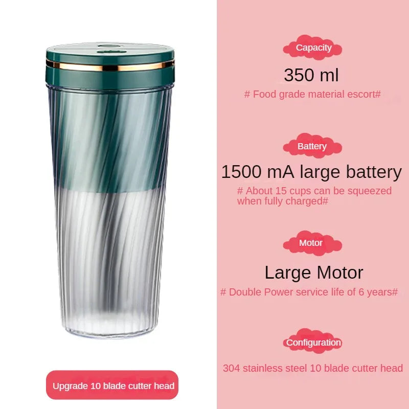 🥤⚡ Portable Milkshake & Smoothie Blender 🍓 | 10-Blade Powerful Juice Jug 💪 | USB Rechargeable Mini Blender for Home, Office, Sports & Outdoor 🏃‍♀️🌿