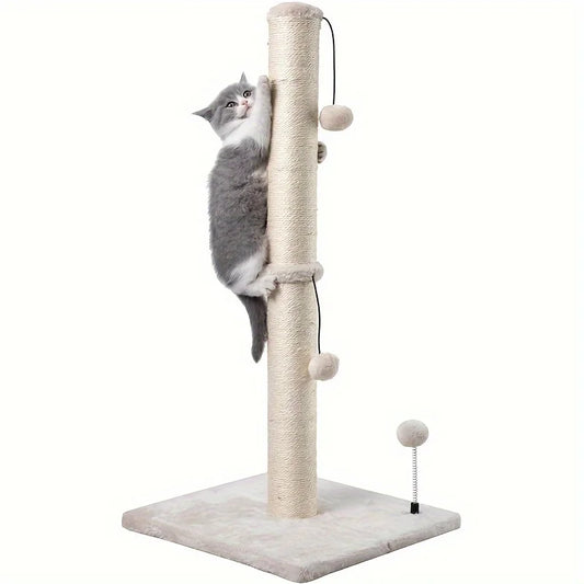 🐾🌳 34-Inch High Premium Sisal Cat Scratching Post with Hanging Ball